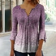thumbnail image 1 of Babysbule Womens Tops Long Sleeve Fashion Women's Summer V-Neck 3/4 Sleeve Print Casual T-shirt Blouse, 1 of 5