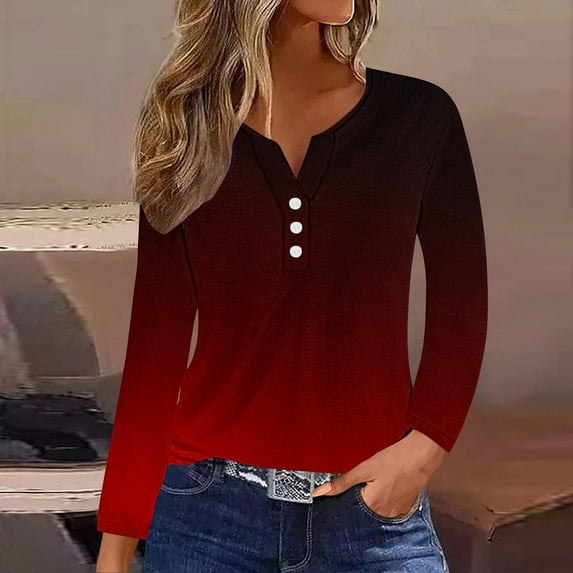 Babysbule Womens Tops Long Sleeve Women Casual Printing Long Sleeve Buttons Slim Blouse T-shirt Tops