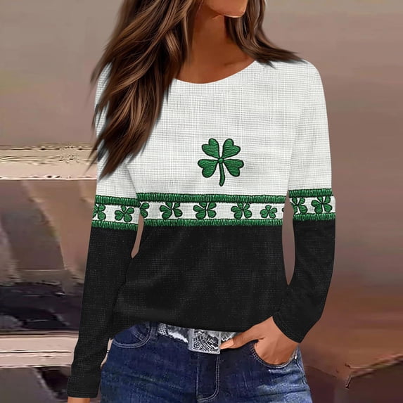 Babysbule 3/4 Sleeve St. Patrick's Day Printed Thin Button-Down V-neck Blouse & Top, Women's