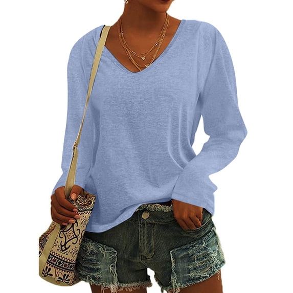 Babysbule Womens Tops Long Sleeve Women's Fashion Casual Printing V-Neck Long Sleeves T Shirt Pullover Tops