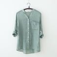 thumbnail image 1 of Babysbule Womens Tops Long Sleeve Women's Solid Cotton And Linen 3/4 Sleeve Tops Button Cardigan V-Neck Tops/Shirt, 1 of 9