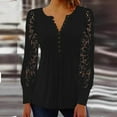 thumbnail image 1 of Babysbule Womens Tops Long Sleeve Women's Summer Solid Color V-Neck Button Top Temperament Slim Fit Lace Long Sleeve Lapel Shirt, 1 of 8