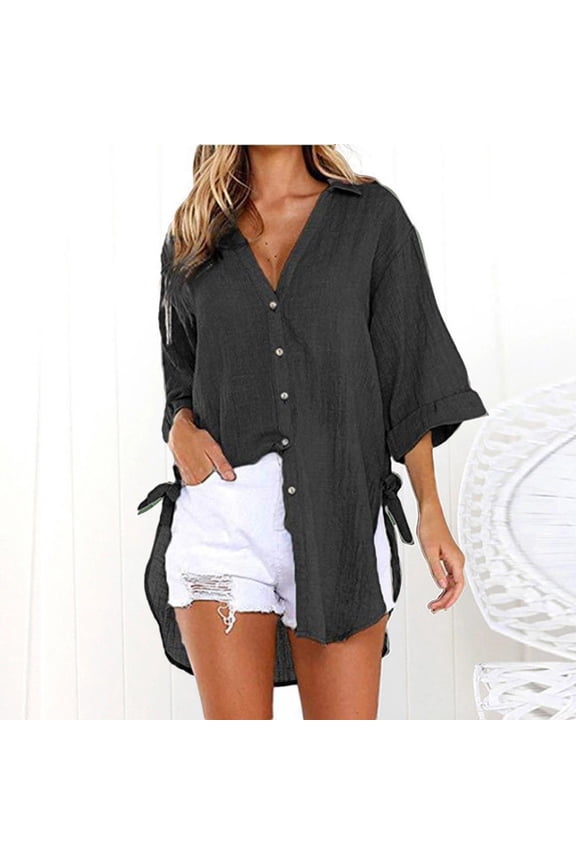 Womens Tops Long Sleeve Women's Tops Single Breasted Long Sleeve Shirt Tops Loose Lapel With Poket Shirt Blouse