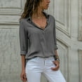 thumbnail image 1 of Babysbule Womens Tops Long Sleeve Womens Ladies Chiffon Long Sleeve V-Neck Lapel Solid Color Blouses Summer Casual Tops, 1 of 6
