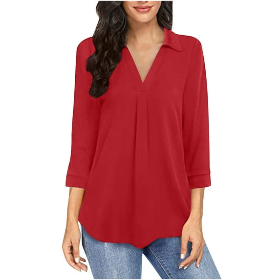 Babysbule Womens Tops Plus Size Shirts Plus Size Women Casual Loose Pullover V-neck Top Solid Color Shirt On Outfit