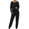 thumbnail image 1 of Babysbule Womens Tops Sets Blouse Women's Color Loose Casual Two-piece Sets Long Sleeve Shirt Blouse And Pants Set With Pocket Fall Saving, 1 of 9