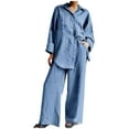 thumbnail image 1 of Babysbule Womens Tops Sets Blouse Women's Cotton Solid Button Long Sleeve Shirt Blouse And Pants Set With Pocket Fall Saving, 1 of 4