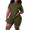 thumbnail image 1 of Babysbule Womens Tops Sets Clearance Blouse 2023 Women's Casual Wrap Chest Print Blouse Shirt 3/4 Sleeve Top Shorts Two Piece Set Fall Saving, 1 of 4