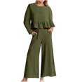 thumbnail image 1 of Babysbule Womens Tops Sets Clearance Blouse 2PC Fashion Woman Round Neck Long Sleeve Blouse +Loose Cotton Linen Pockets Pants Sets Fall Saving, 1 of 5