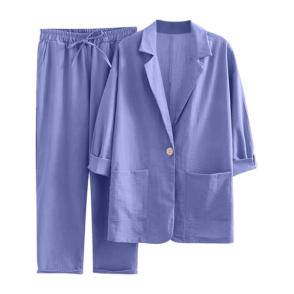 Babysbule Womens Tops Sets Clearance Blouse Fashion Women Comfortable Casual Turndown Collar Button Long Sleeve Blouse +Loose Pants Sets Fall Saving