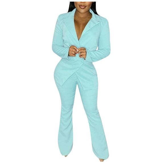 Babysbule Womens Tops Sets Clearance Blouse Women’s Fashion Casual Loose Solid Color Suit Suit Office Two-piece Suit Fall Saving