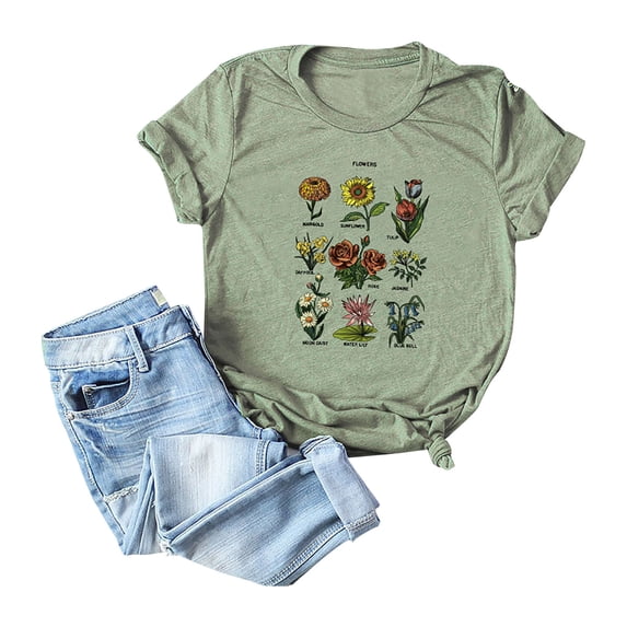 Babysbule Womens Tops, Women's Casual Loose Round O-Neck Printed Short Sleeve T-Shirt Tops