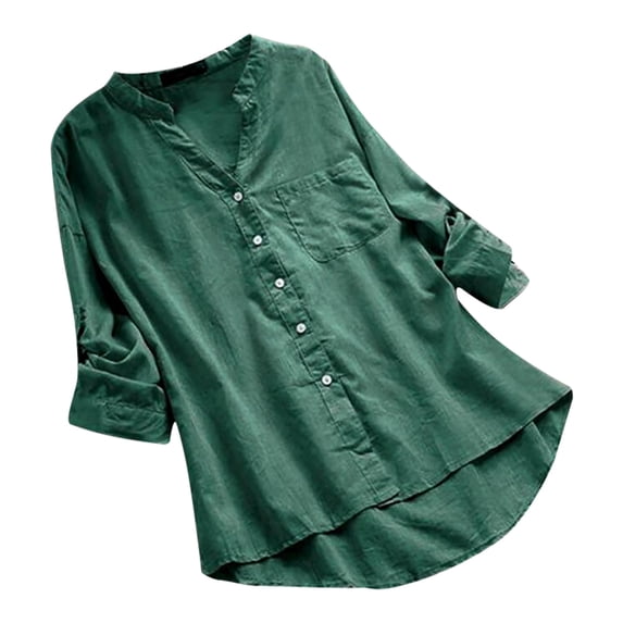 Babysbule Womens Tops Women's Casual V-Neck Short Sleeve Buttons Tees Solid Loose Shirt Tops