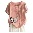 thumbnail image 1 of Babysbule Womens Tops Women's Summer O-Neck Short Sleeve Butterfly Printed Loose Shirt Tops Blouse, 1 of 3