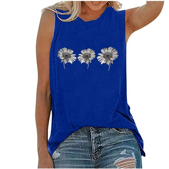 Babysbule Womens Tops, Womens Tank Tops Casual Loose Fit Plus Size Sunflower Printed Tee Shirts
