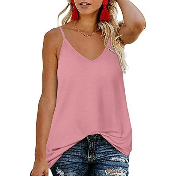 Babysbule Womens V-Neck Sleeveless Adjustable Strap Camisole Summer Solid Color Tank Tops for Women