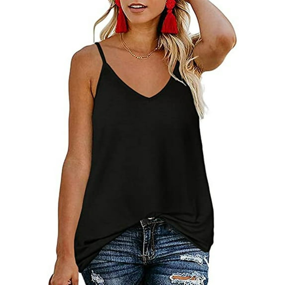 Babysbule Womens V-Neck Sleeveless Adjustable Strap Camisole Summer Solid Color Tank Tops for Women