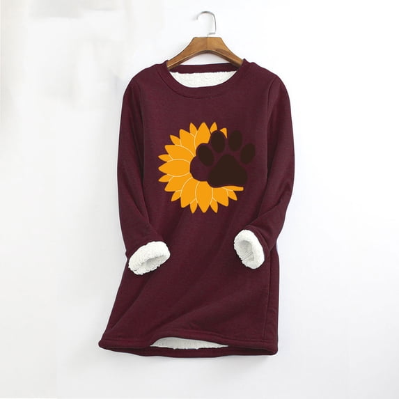 Babysbule Womens Valentine's Day New Arrivals Tops Women Fashion Heart Love Print Thick Fleece Sweatshirt Velvet Warm Round Neck Underwear Top Gift For Couples