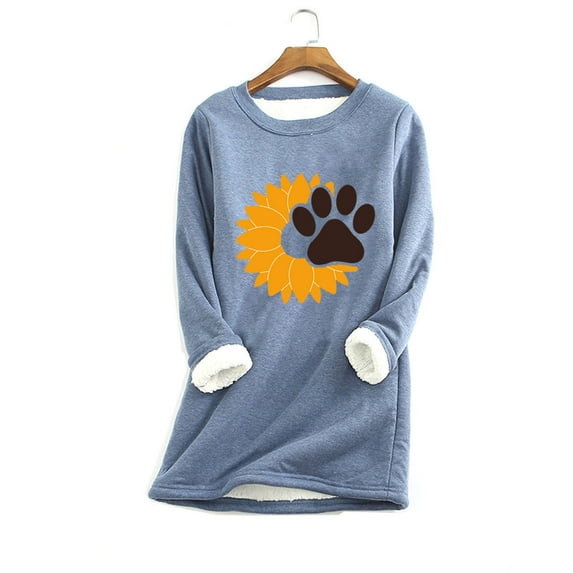 Babysbule Womens Valentine's Day Tops Women Fashion Heart Love Print Thick Fleece Sweatshirt Velvet Warm Round Neck Underwear Top Gift For Couples