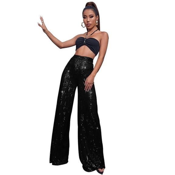 Babysbule Womens Wide Leg Pants Women's Fashion Elegant High Waist Pants Trousers Flare Zipper Pants