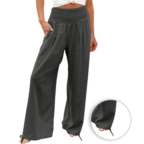 Babysbule Womens Wide Leg Pants Women's Loose Wide Leg Pant High Waisted Straight Tube Cotton Linen Casual Pants