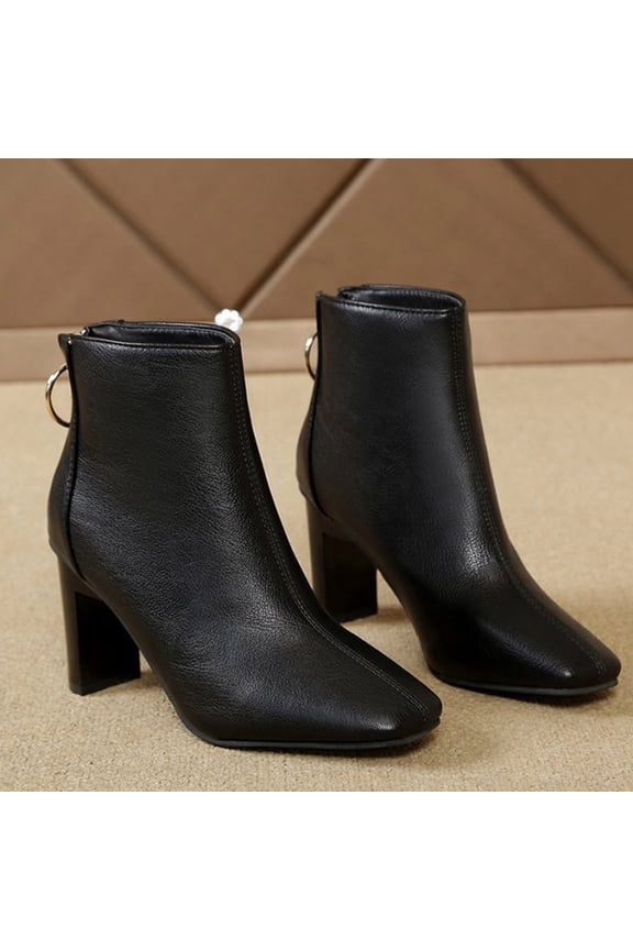 Womens Winter Boots Shoes Toe Chunky Heel High Heel Ankle Boots Women's And Winter Fashion Casual Boots