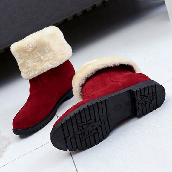 Babysbule Womens Winter Boots ShoesWomen's Vintage Solid Color Round Head Plush Mid-heel Mid-calf Boots