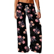 Babysbule Yoga Pants for Women Clearance Plus Size Women's Printing Fashion Summer Casual Loose Wide Leg Pants Sweatpants Pants