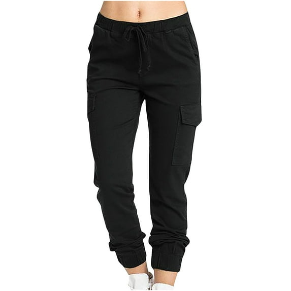 YUNAFFT Yoga Pants for Women Clearance Plus Size Fashion Women Plus Size Drawstring Casual Solid Elastic Waist Pocket Loose Pants