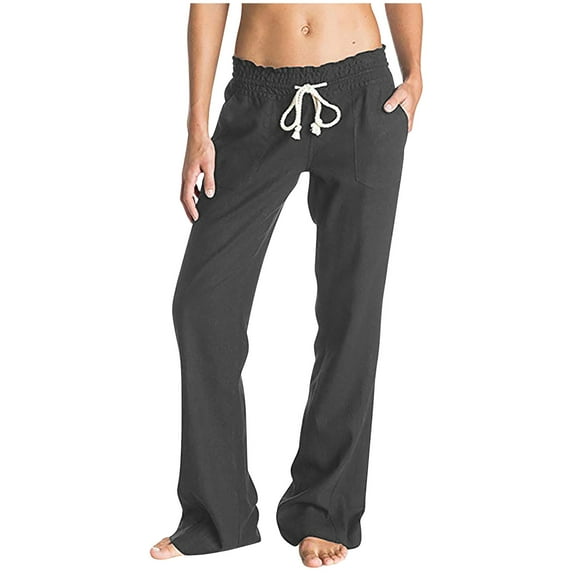 Babysbule Yoga Pants for Women Plus Size Fashion Women Summer Casual Loose Cotton And Linen Pocket Solid Trousers Pants