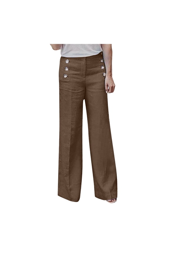 Yoga Pants for Women Plus Size Women Fashion Pants Casual Loose Elastic Button Waist Wide Leg Pants