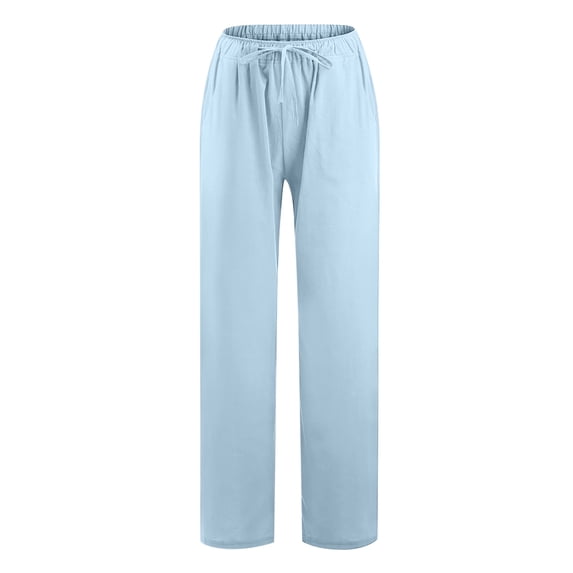 YUNAFFT Yoga Pants for Women Clearance Plus Size Women Casual Solid Cotton Linen Drawstring Elastic Waist Long Wide Leg Pants