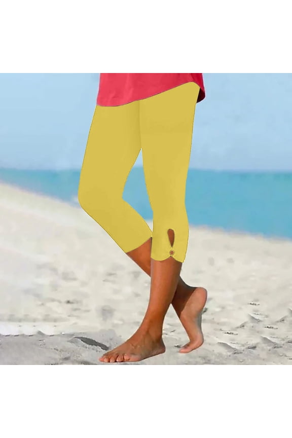 Yoga Pants for Women Plus Size Women's Summer High Waisted Solid Color Capris Matching Slim Fitting Yoga Gym Pants