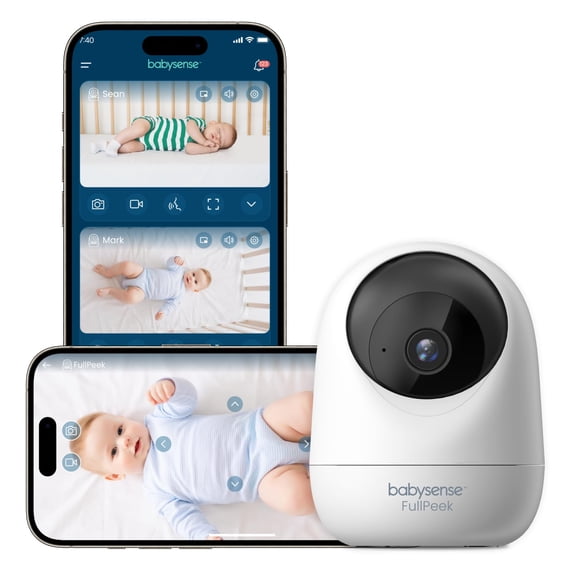 Babysense FullPeek 3MP Video Baby Monitor, WiFi Security Camera with Auto Tracking, Intelligent Motion & Sound Detection, Night Vision, Private Hidden Lens Mode, Supports SD Card
