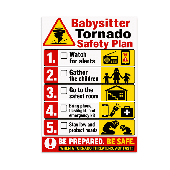 Babysitter Tornado Safety Plan - Babysitters - 13x19 Glossy Poster Print