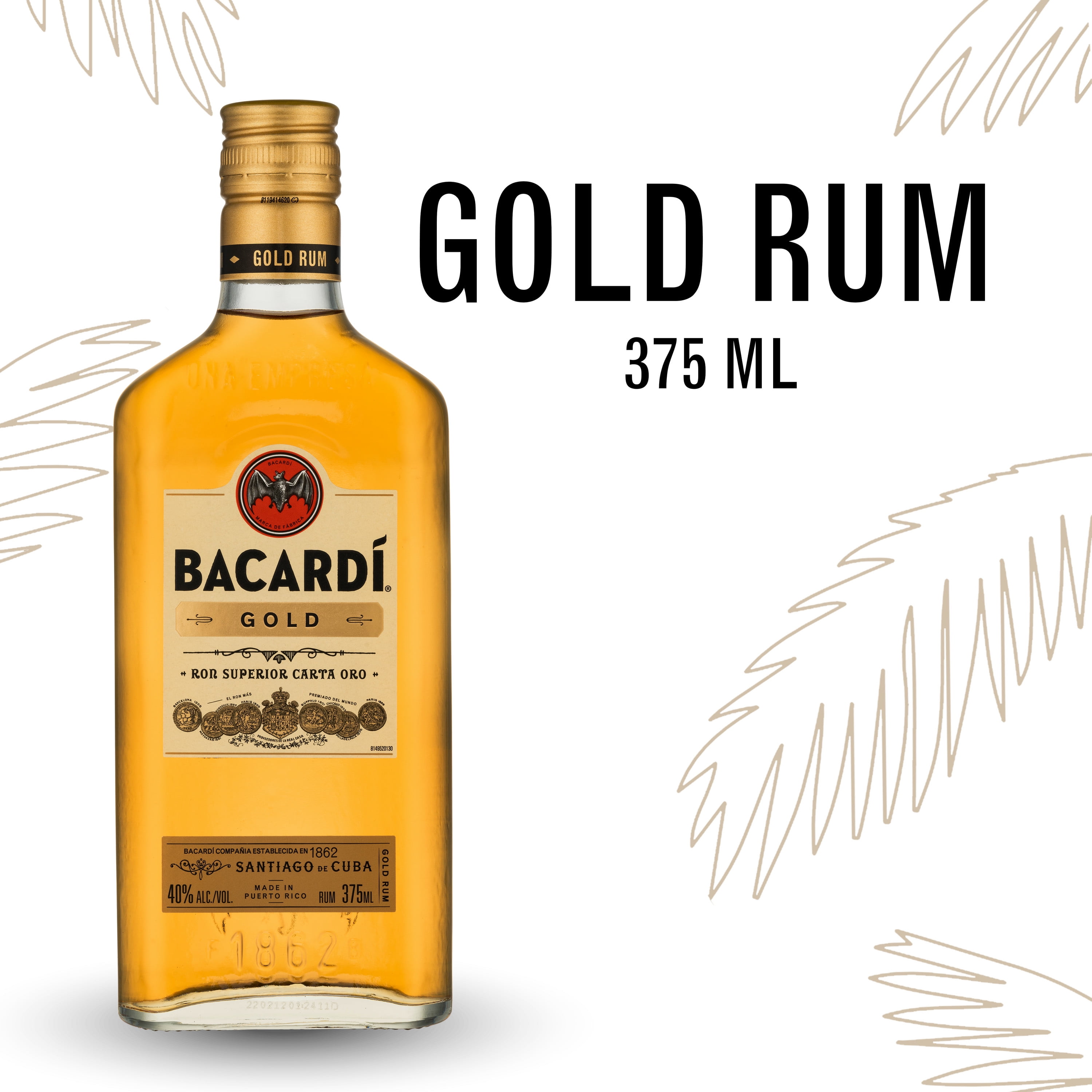 Bacardi Gold Rum, Gluten Free, 375 ml Bottle, ABV 40