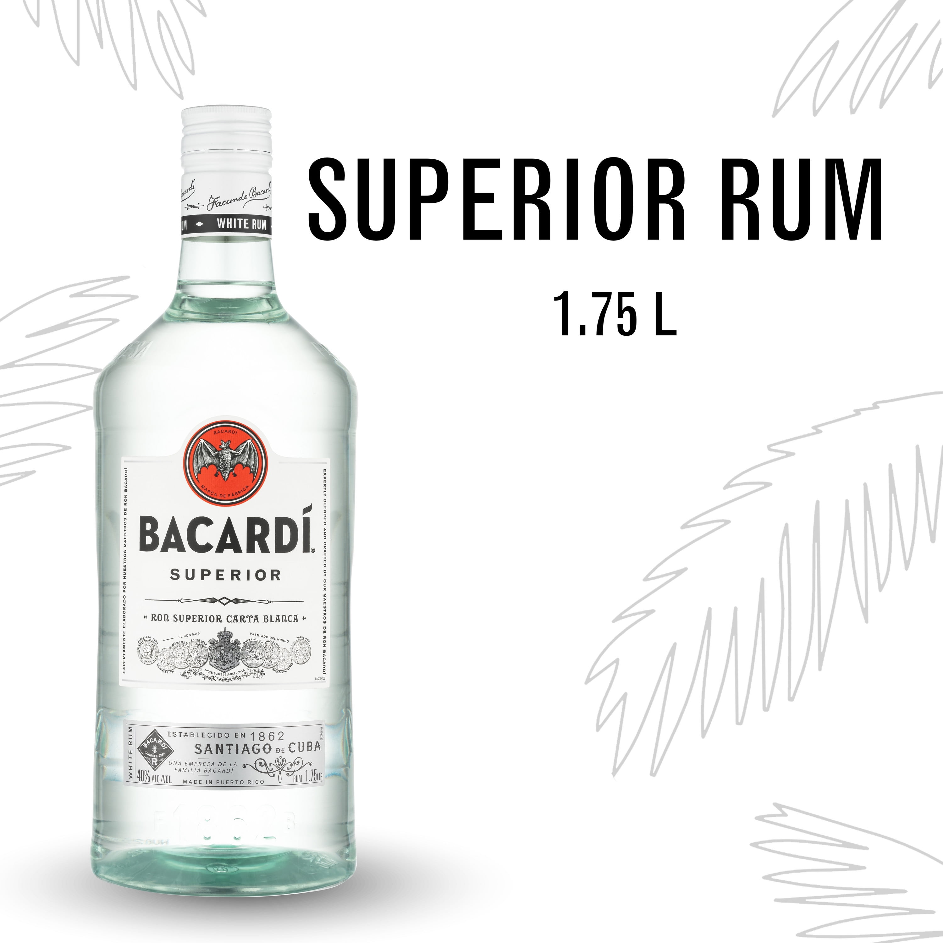 Bacardi Superior White Rum, Gluten Free, 1.75 L Bottle, ABV - Walmart.com
