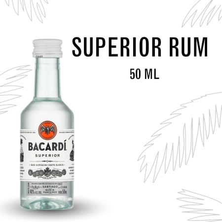 Bacardi Superior White Rum, Gluten Free, 50 ml Bottle, ABV 40%