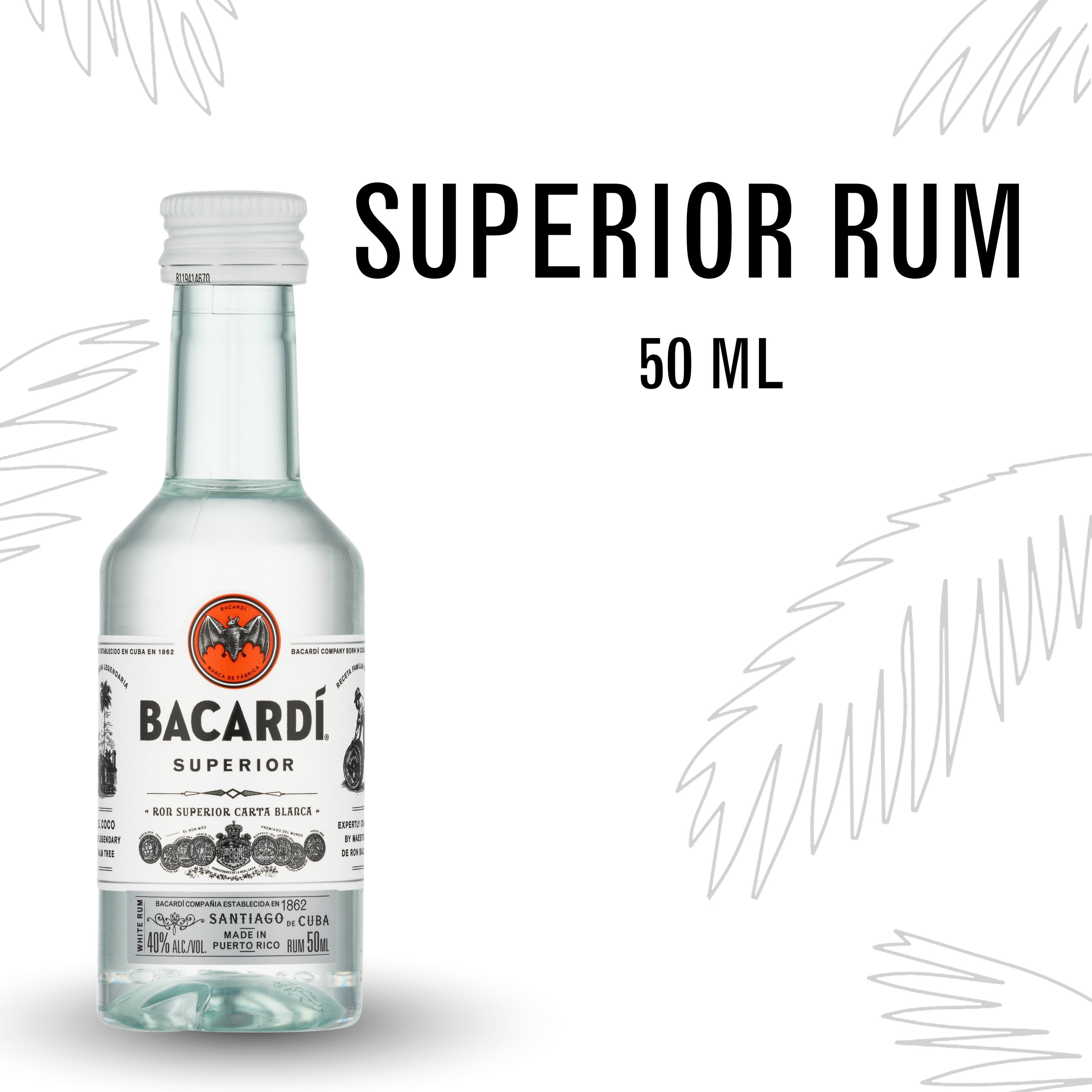 Bacardi Superior White Rum, Gluten Free, 50 ml Bottle, ABV 40