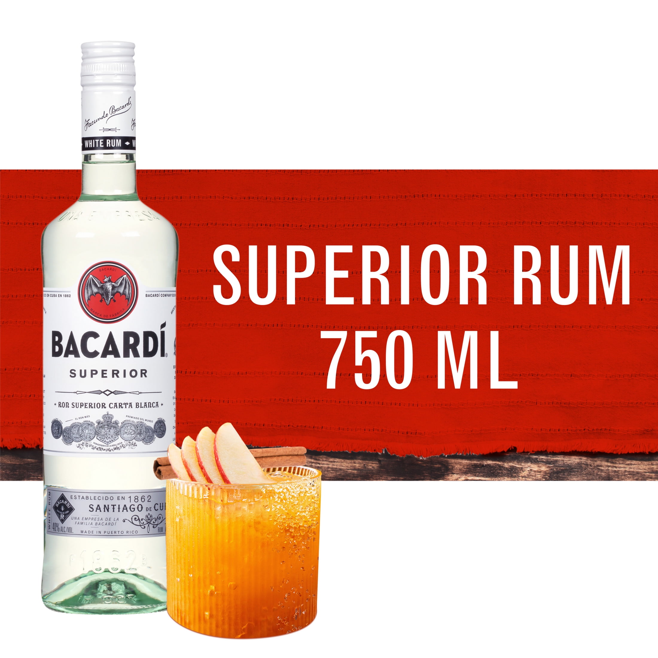 BACARDI Superior White Rum Gluten Free 750 mL Bottle ABV 40 Walmart Business Supplies