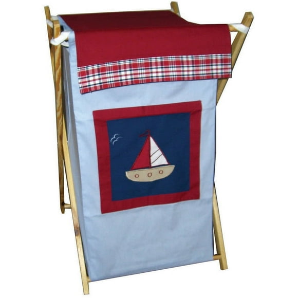 Bacati - Aidan Plaids Stripes Boys Blue Red Khaki Laundry Hamper with Wooden Frame