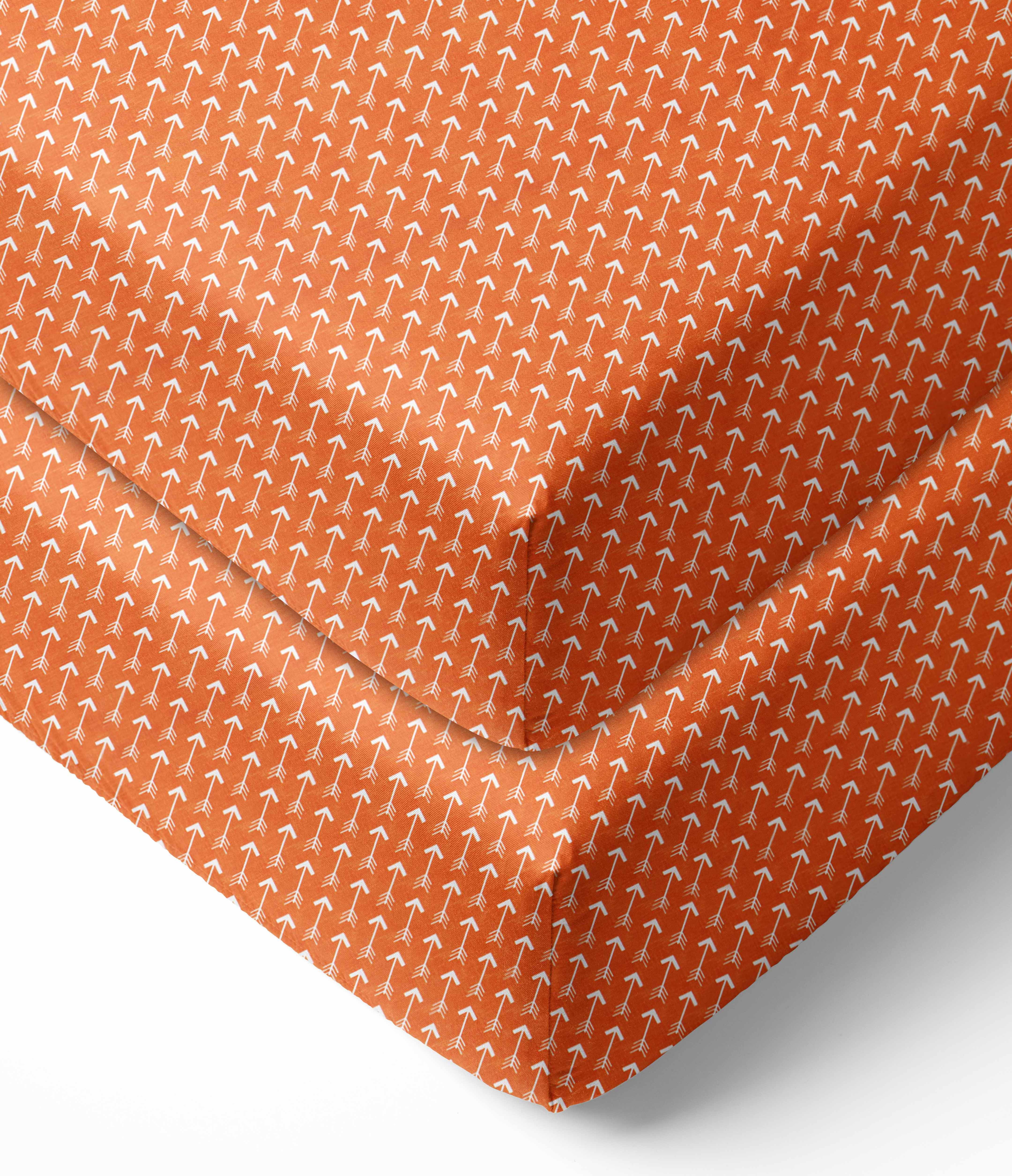 Bacati - Arrows Crib/Toddler Bed Fitted Sheets 100% Cotton Percale, Orange, 2-Pack