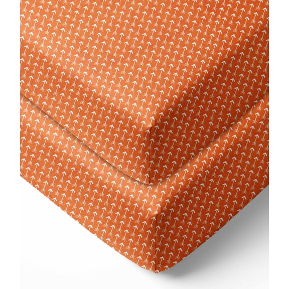 Bacati - Arrows Crib/Toddler Bed Fitted Sheets 100% Cotton Percale, Orange, 2-Pack
