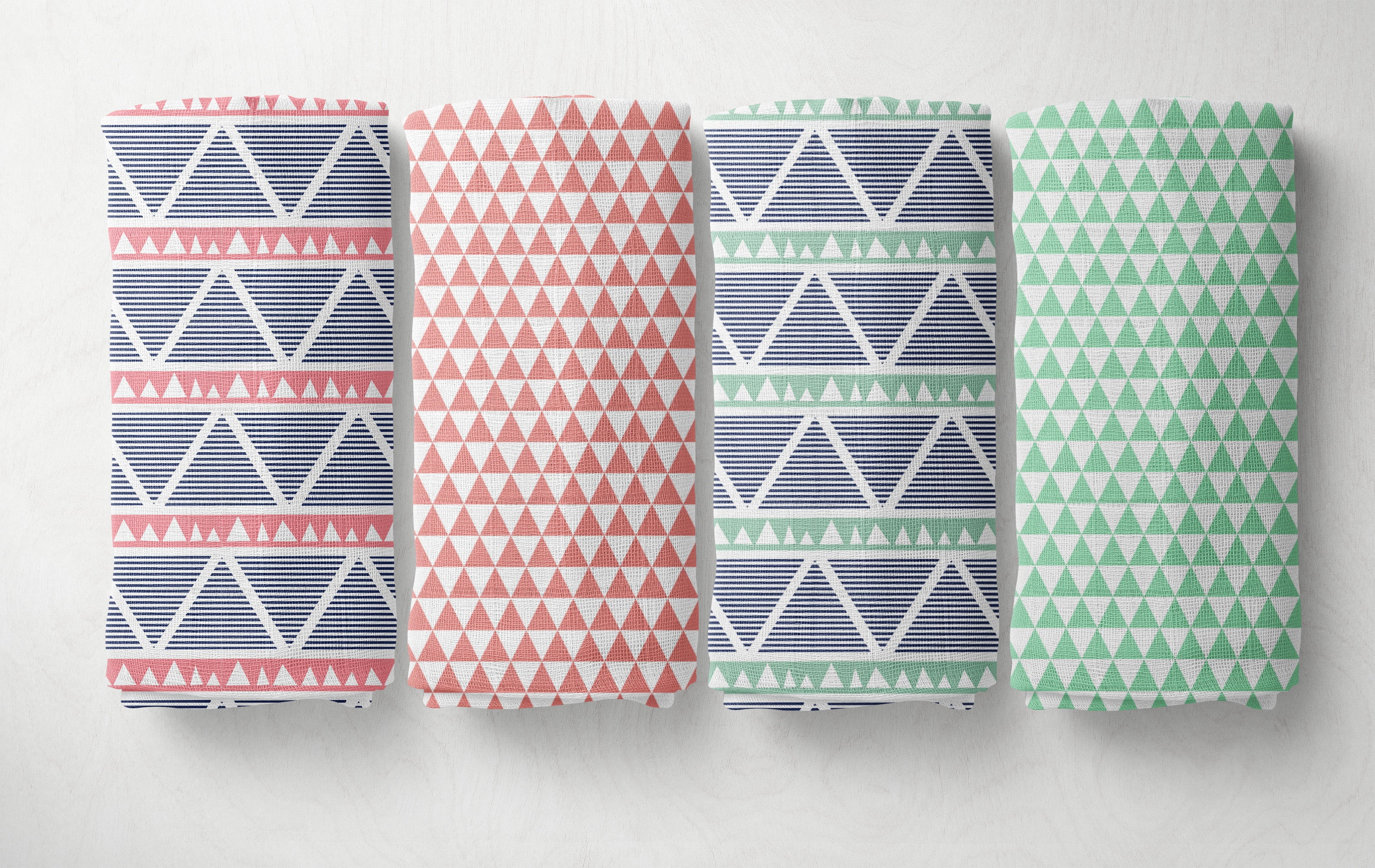 Bacati - Aztec Coral/Mint/Navy Triangles Muslin Girls Crib Bedding Set
