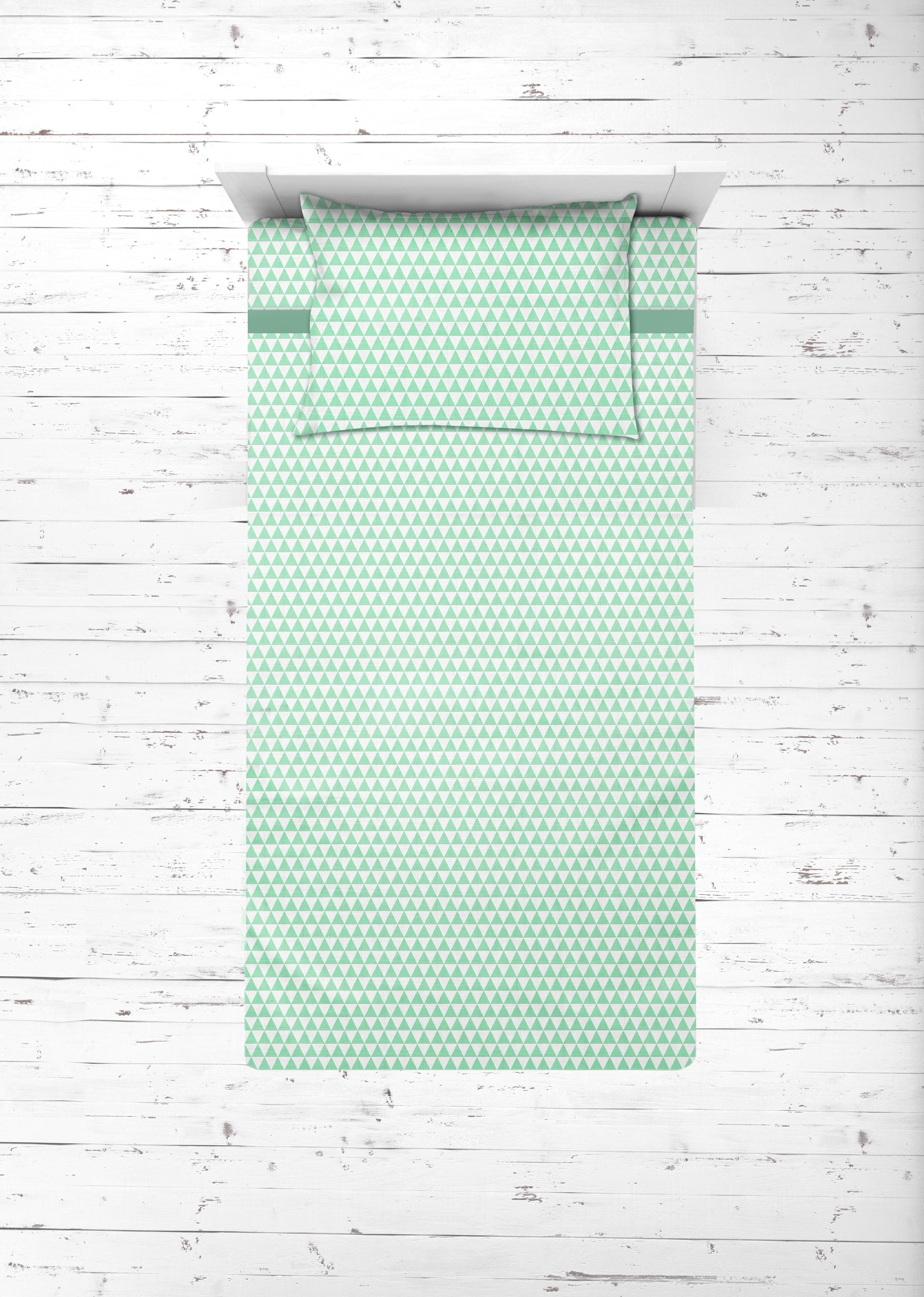 Bacati - Aztec Mint/Navy 3-Piece 100% Cotton Muslin Toddler Bedding Sheet Set, Triangles