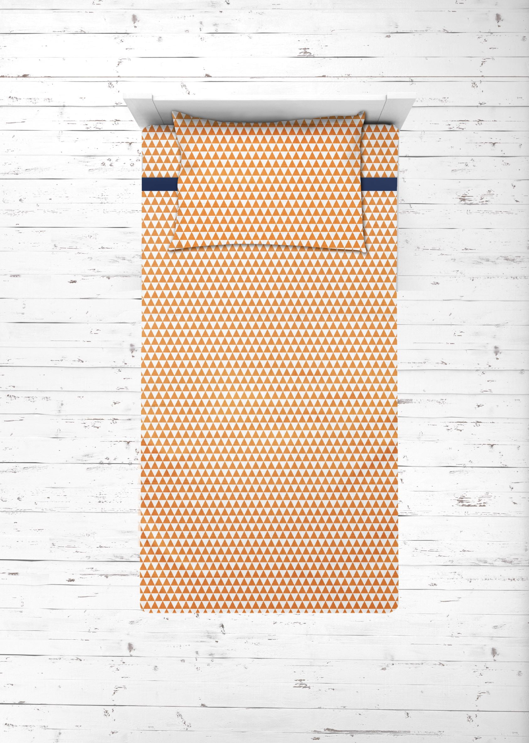 Bacati Aztec Orange/Navy 3-Piece 100% Cotton Muslin Toddler Bedding Sheet Set, Triangles