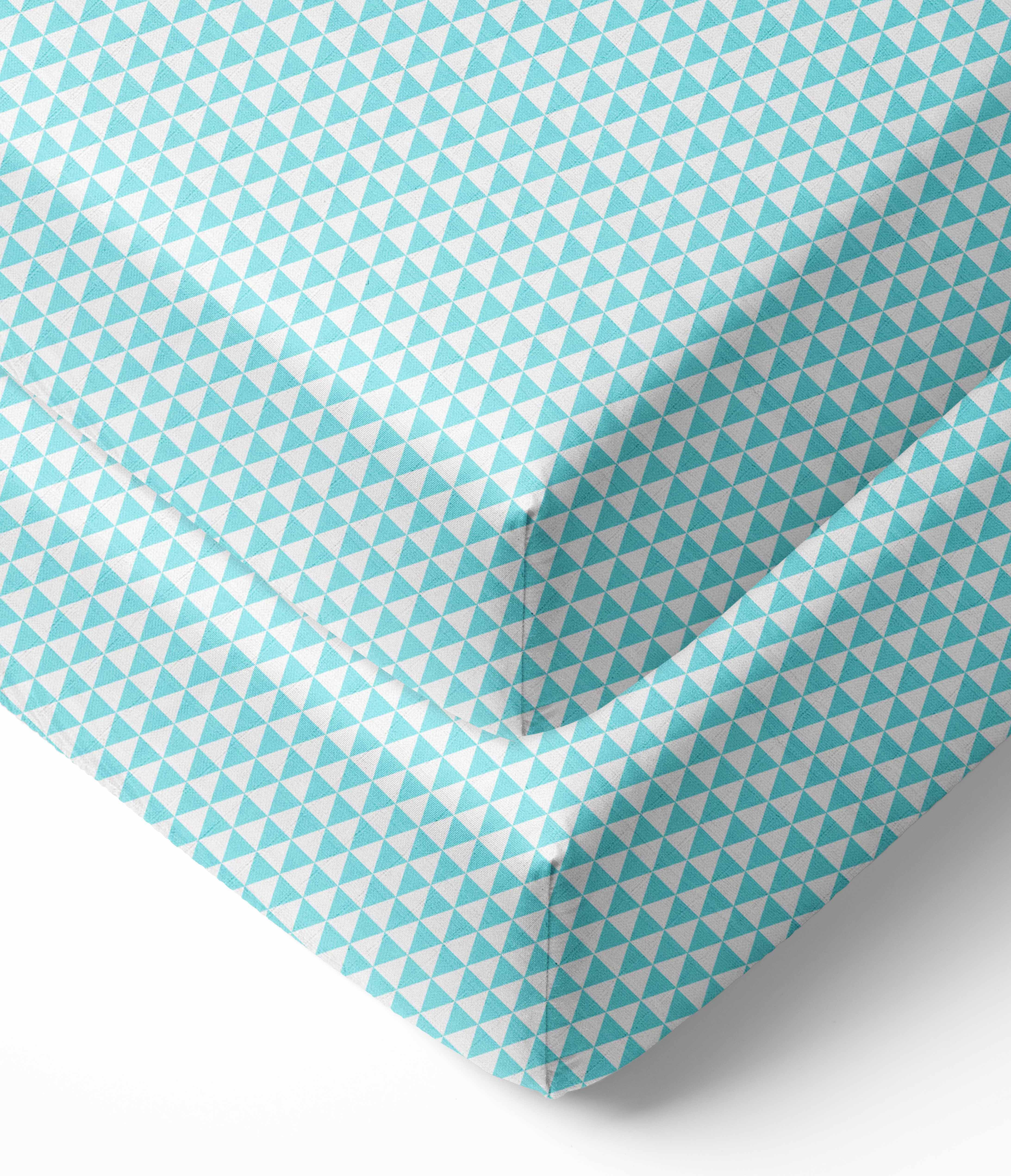 Bacati - Aztec/Tribal Aqua Crib/Toddler Bed Fitted Sheets 100% Cotton Muslin 2 Pack, Small Triangles