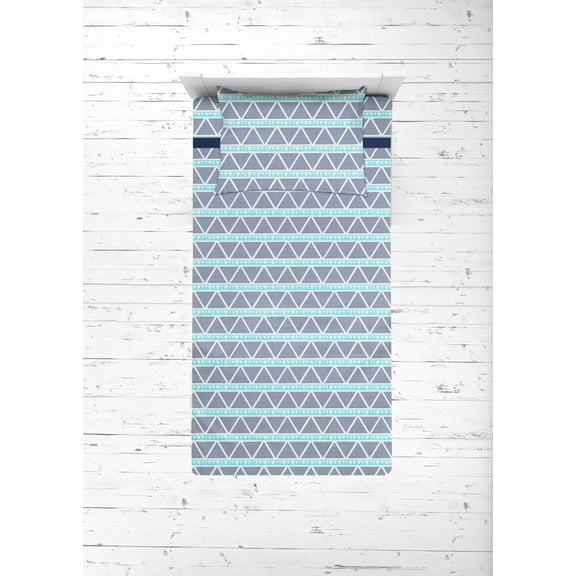 Bacati - Aztec/Tribal Aqua/Navy 3-Piece 100% Cotton breathable Muslin Toddler Bedding Sheet Set, Large Triangles