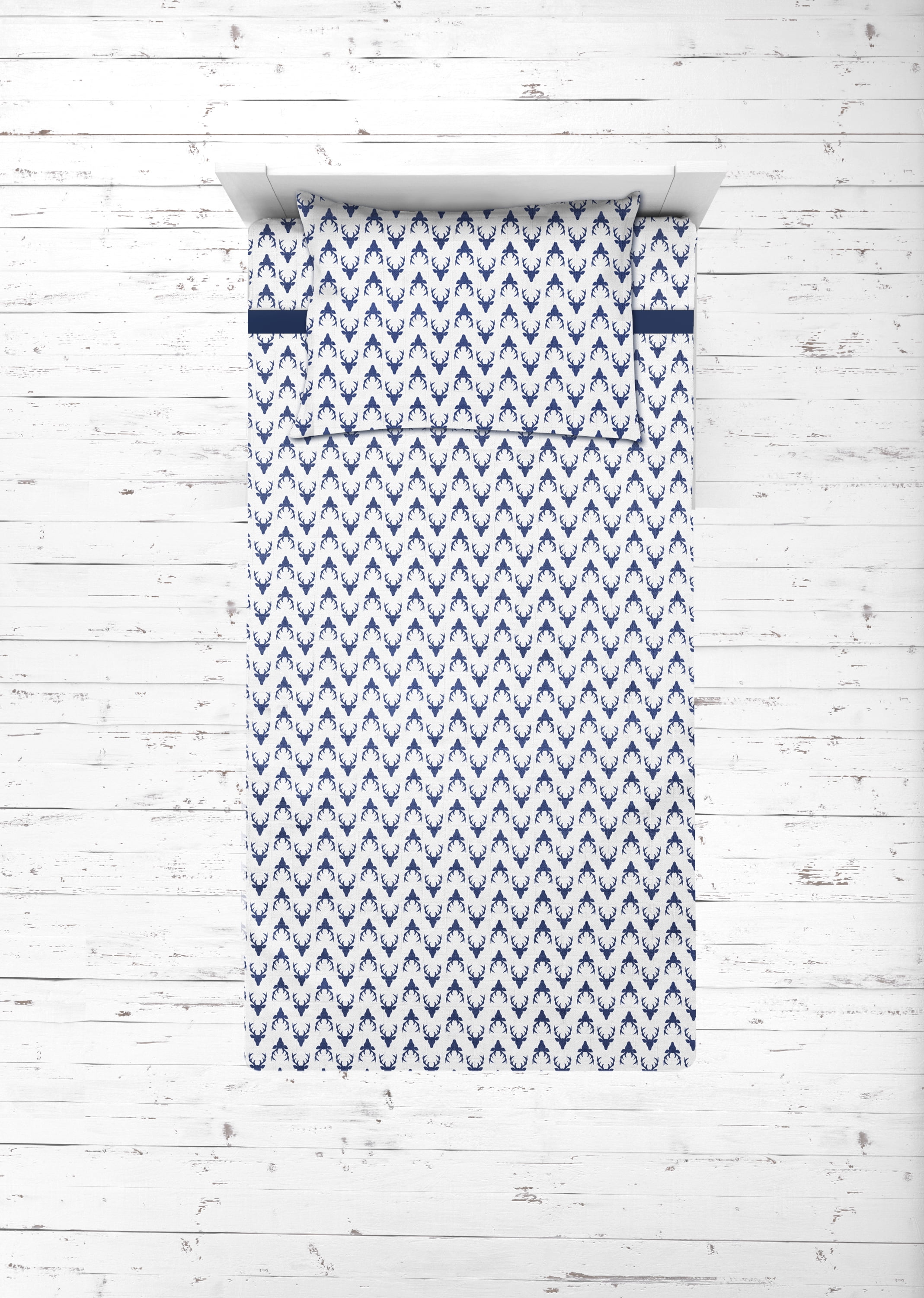 Bacati - Aztec/Tribal Navy 3-Piece 100% Cotton breathable Muslin Toddler Bedding Sheet Set, Bucks