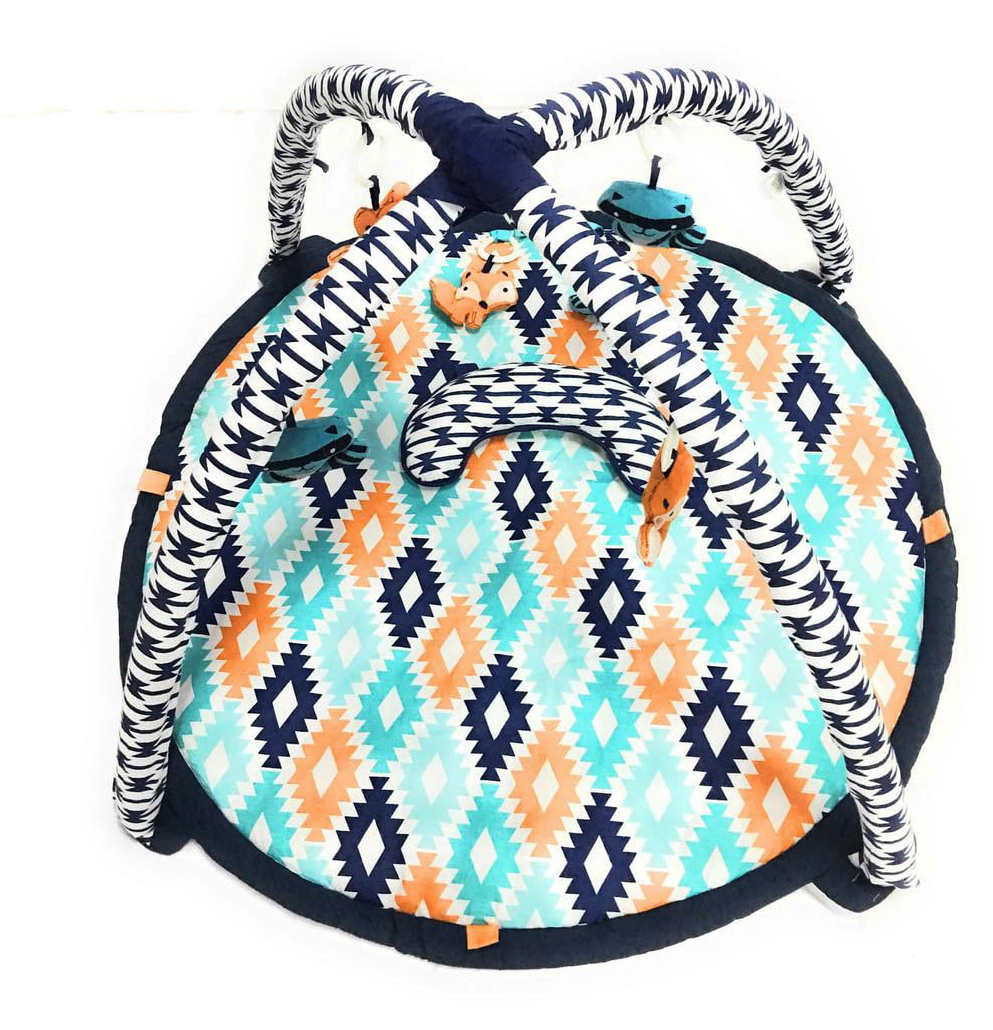 Bacati - Aztec Unisex Activity Gym & Playmat, Aqua/Orange/Navy with Fox ...